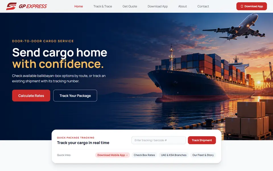 GPExpress Cargo website homepage