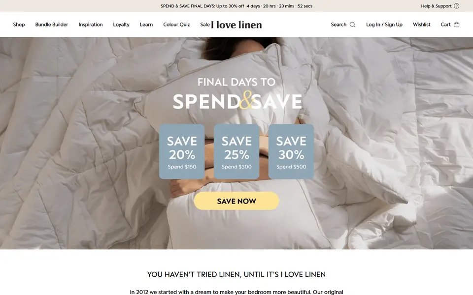 I Love Linen website homepage