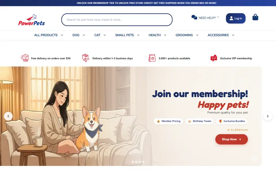 PowerPets website homepage