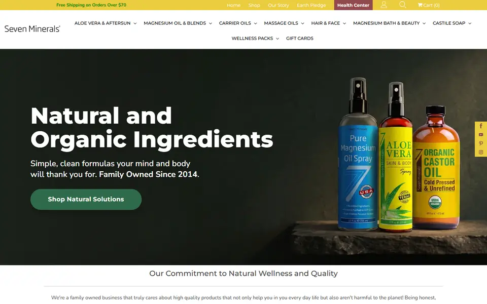 Seven Minerals website homepage