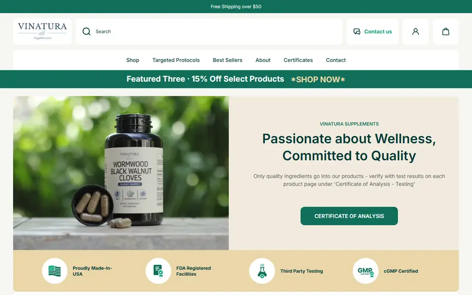 Vinatura website homepage